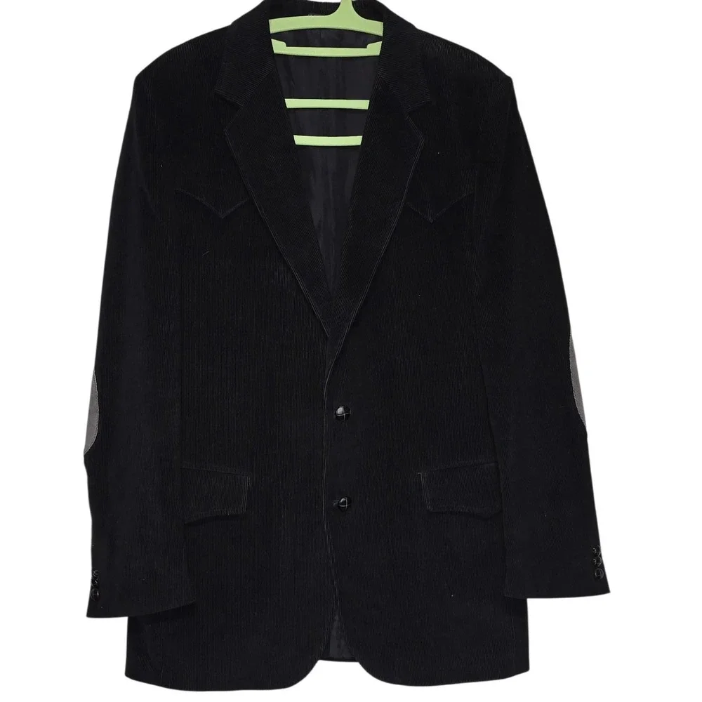 BRAD WHITNEY‎ Vintage Western Blazer Mens 40 Tall Black Corduroy Elbow Patch